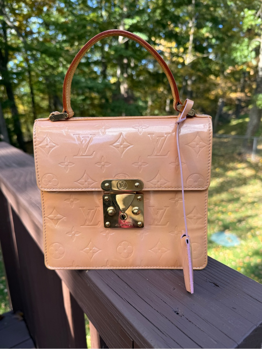 Louis Vuitton Blush Pink Vernis Top-Handle Satchel with Gold
Hardware